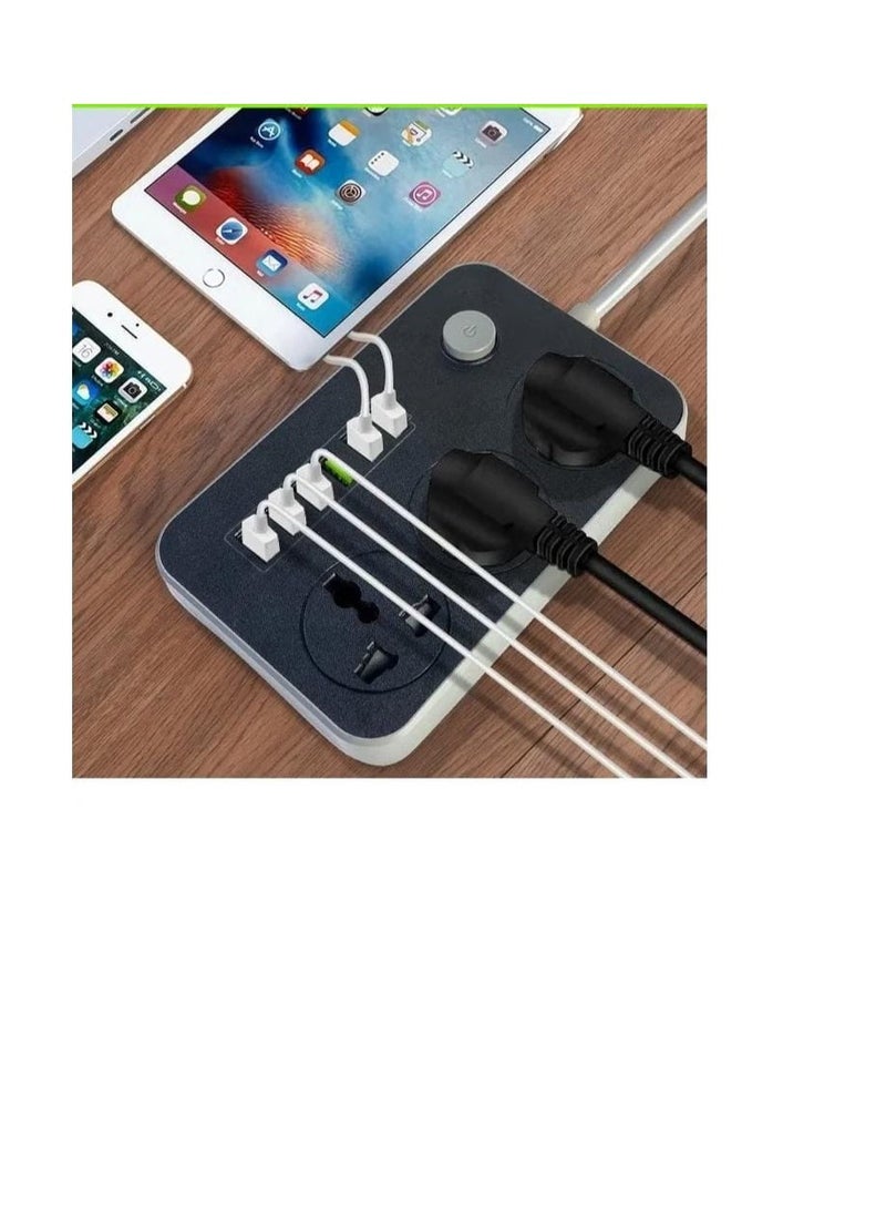 Multi-Socket Power Strip with 3 AC Outlets  6 USB Ports, 2500W, 2M Cable – Anti-Static, Overload Protected – Universal Plug Extension Board - Image 2