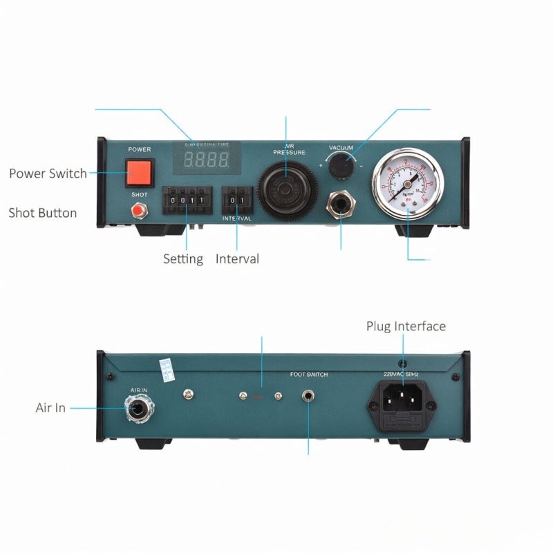 Automatic Glue Dispenser: Dual Control Modes With Hand Switch Foot Pedal, LED Digital Display, Metal Body - High Precision Pressure Gauge, Semi-automatic Glue Applicator for Electronics Assembly, Smal - Image 4