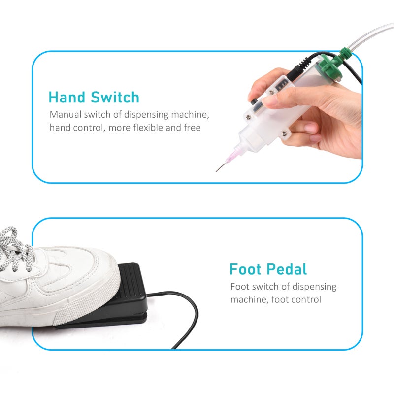Automatic Glue Dispenser: Dual Control Modes With Hand Switch Foot Pedal, LED Digital Display, Metal Body - High Precision Pressure Gauge, Semi-automatic Glue Applicator for Electronics Assembly, Smal - Image 3