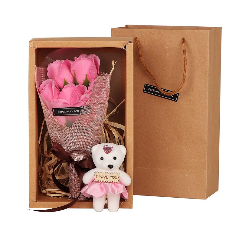 TIED RIBBONS TIED RIBBONS Valentine Gift for Girlfriend Wife Girls Artificial Rose Flowers Bouquet with Teddy and Carry Bag Valentines Day Gift  - Image 2