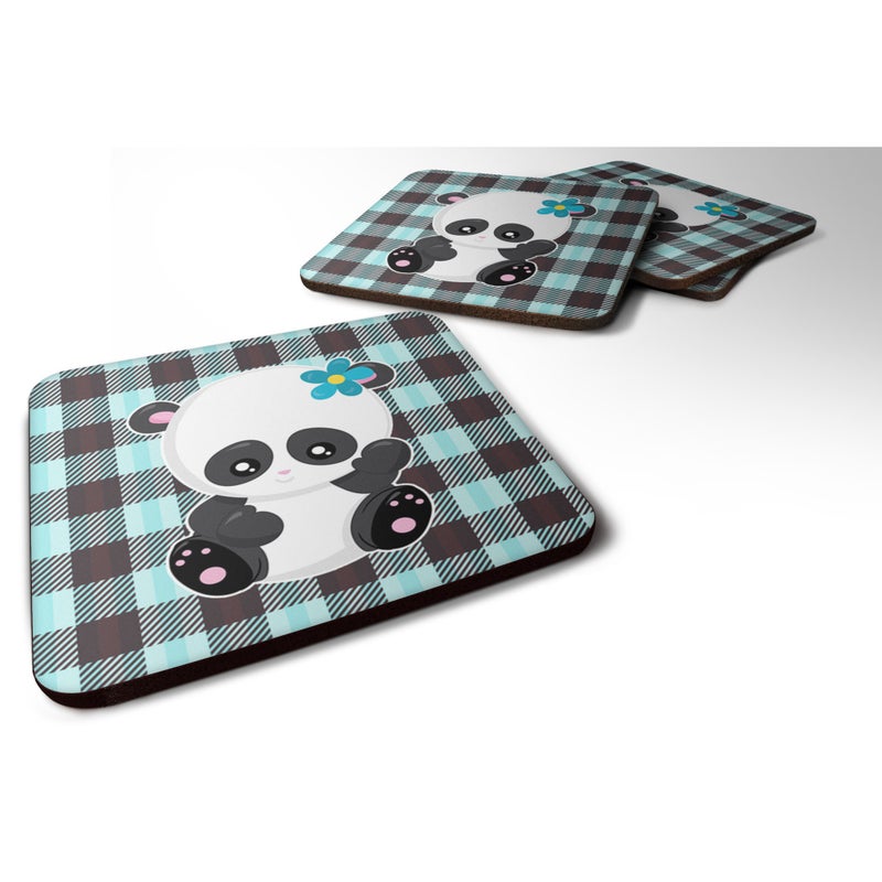 Caroline's Treasures ""Caroline's Treasures Panda on Plaid Foam Coaster Set of 4  3.5  Multicolor"" 