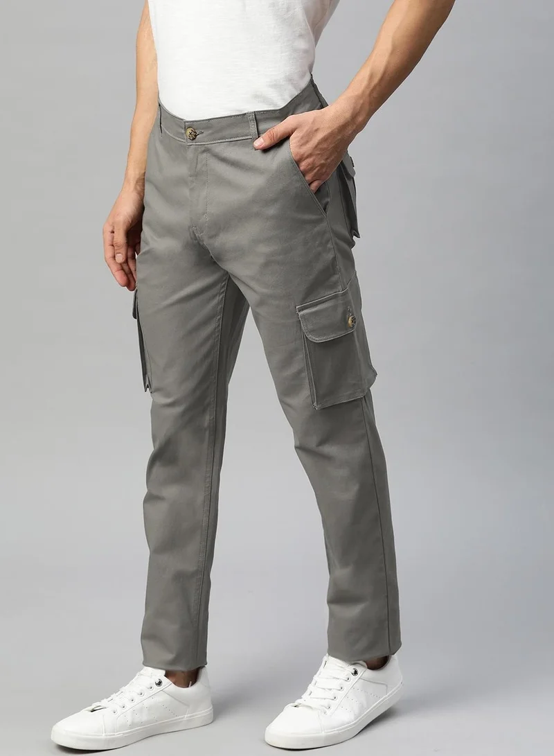 Hubberholme Slim Fit Grey Stretchable Cargos for Men, Comfortable Fit