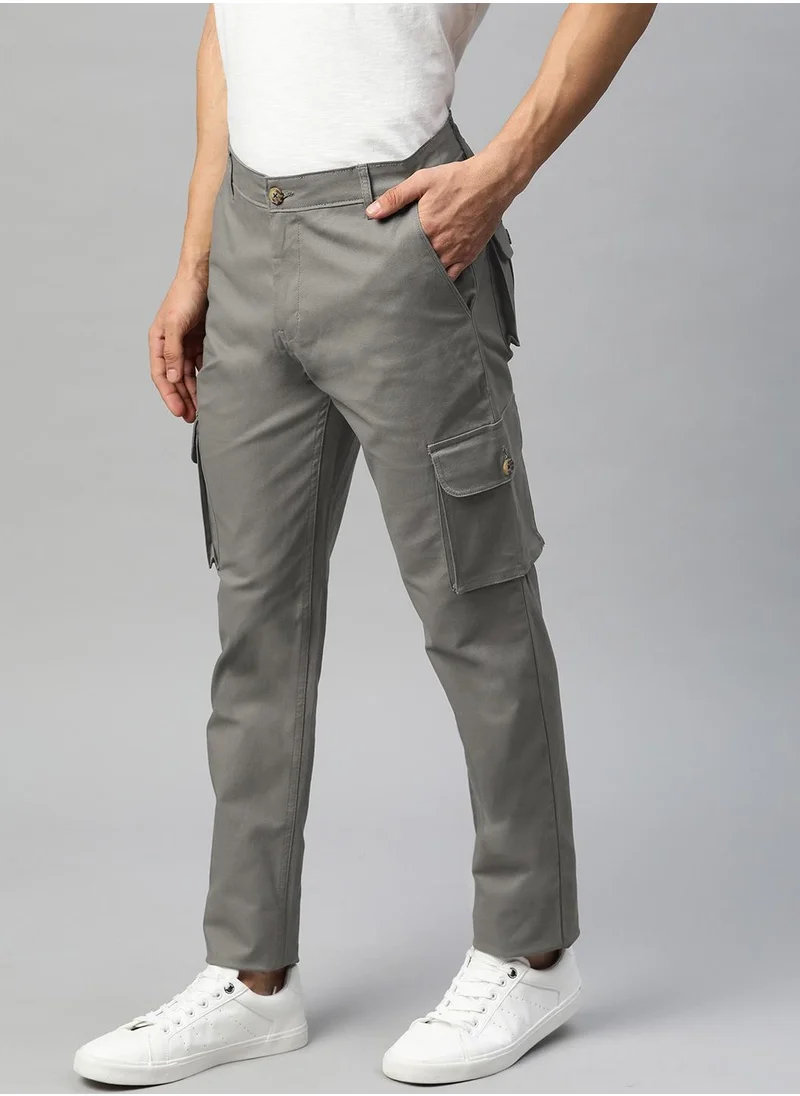 Hubberholme Slim Fit Grey Stretchable Cargos for Men, Comfortable Fit