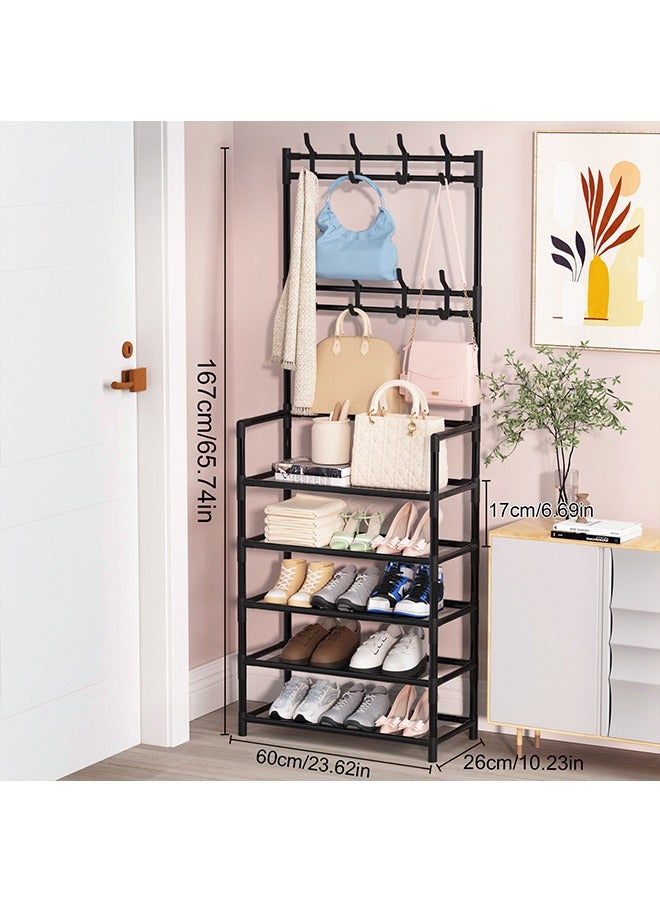 Generic Shoe Rack Multi-Layer Household Floor-To-Ceiling Integrated Coat Rack Integrated Storage Shoe Rack Porch Simple Shoe And Hat Rack Multifunctional Shoe Storage Rack Black - Image 2