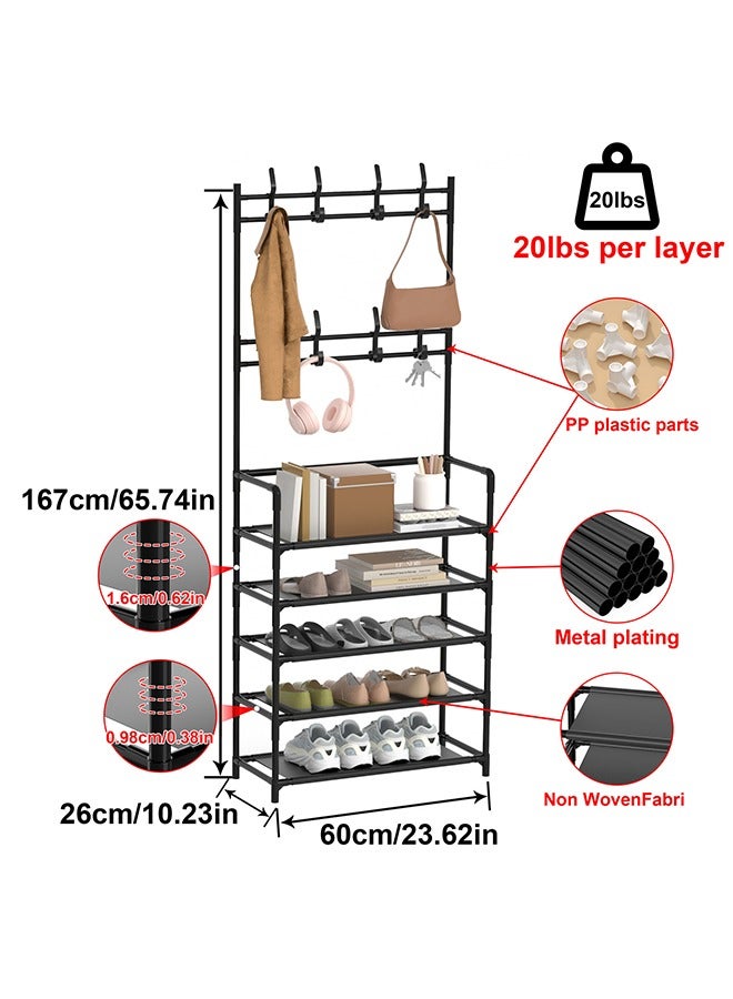 Generic Shoe Rack Multi-Layer Household Floor-To-Ceiling Integrated Coat Rack Integrated Storage Shoe Rack Porch Simple Shoe And Hat Rack Multifunctional Shoe Storage Rack Black - Image 3