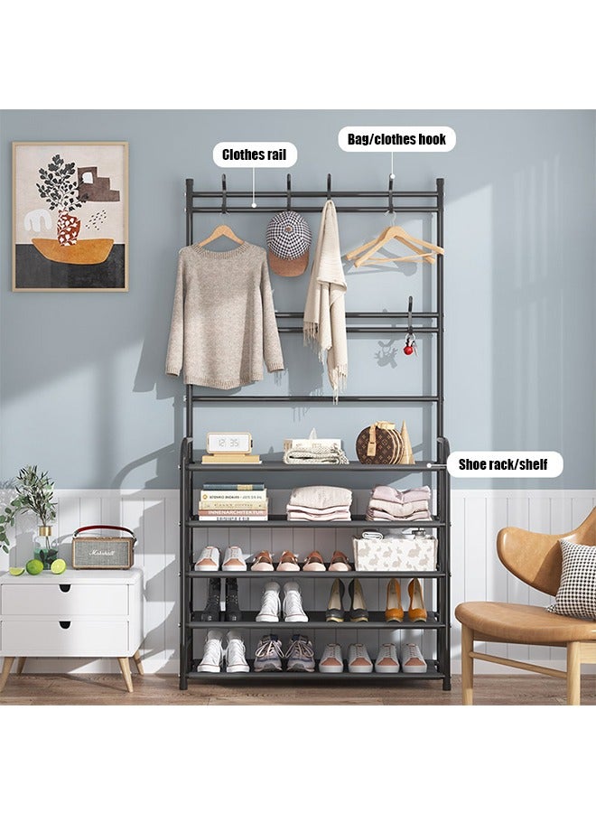 Generic Shoe Rack Multi-Layer Household Floor-To-Ceiling Integrated Coat Rack Integrated Storage Shoe Rack Porch Simple Shoe And Hat Rack Multifunctional Shoe Storage Rack Black - Image 5