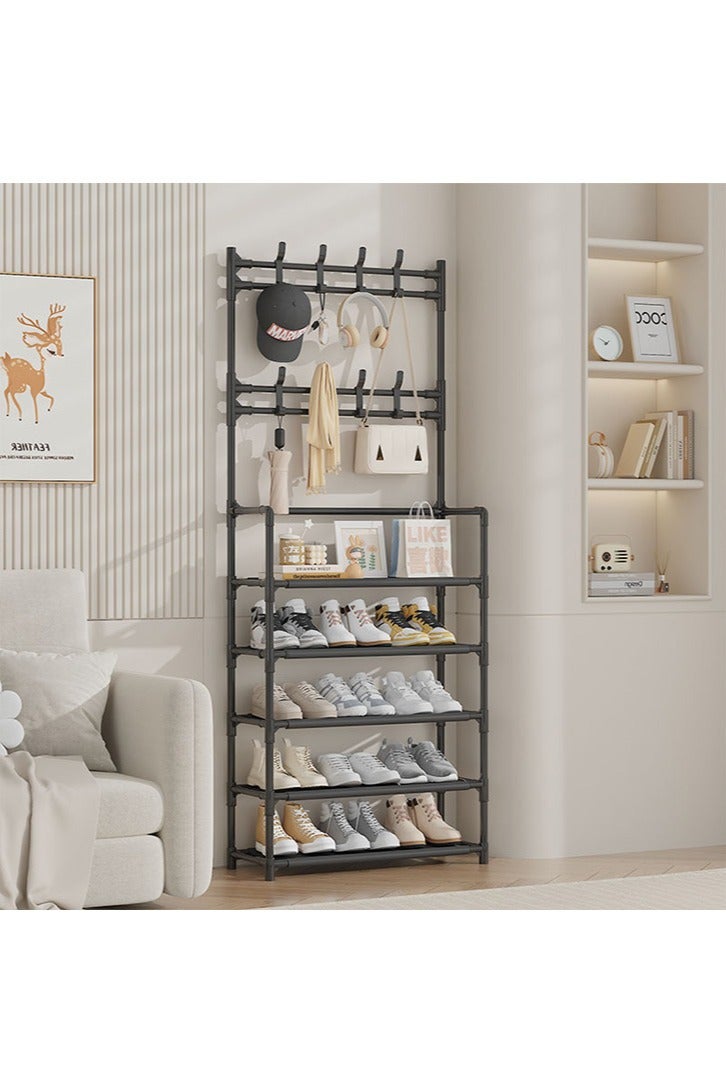 Generic Shoe Rack Multi-Layer Household Floor-To-Ceiling Integrated Coat Rack Integrated Storage Shoe Rack Porch Simple Shoe And Hat Rack Multifunctional Shoe Storage Rack Black - Image 1