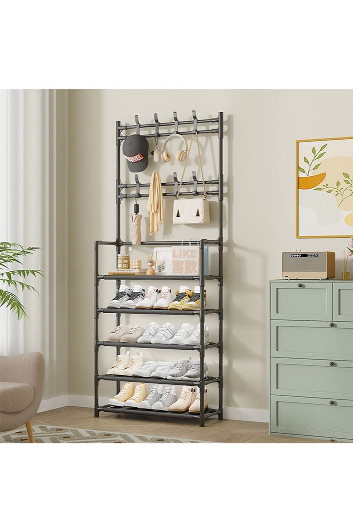 Generic Shoe Rack Multi-Layer Household Floor-To-Ceiling Integrated Coat Rack Integrated Storage Shoe Rack Porch Simple Shoe And Hat Rack Multifunctional Shoe Storage Rack Black - Image 4