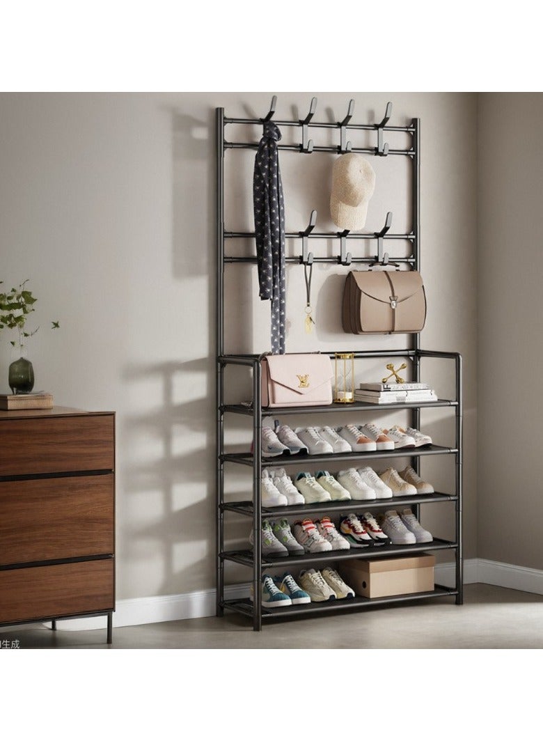 رف أحذية من 5 طبقات ، رف أحذية وقبعات 3 في واحد ، سعة كبيرة مع خطاف ، أنبوب فولاذي سميك ، رف معاطف منزلي ، رف أحذية وقبعات متعدد الوظائف للشرفة ، 60 * 26 * 172 سم - Image 1