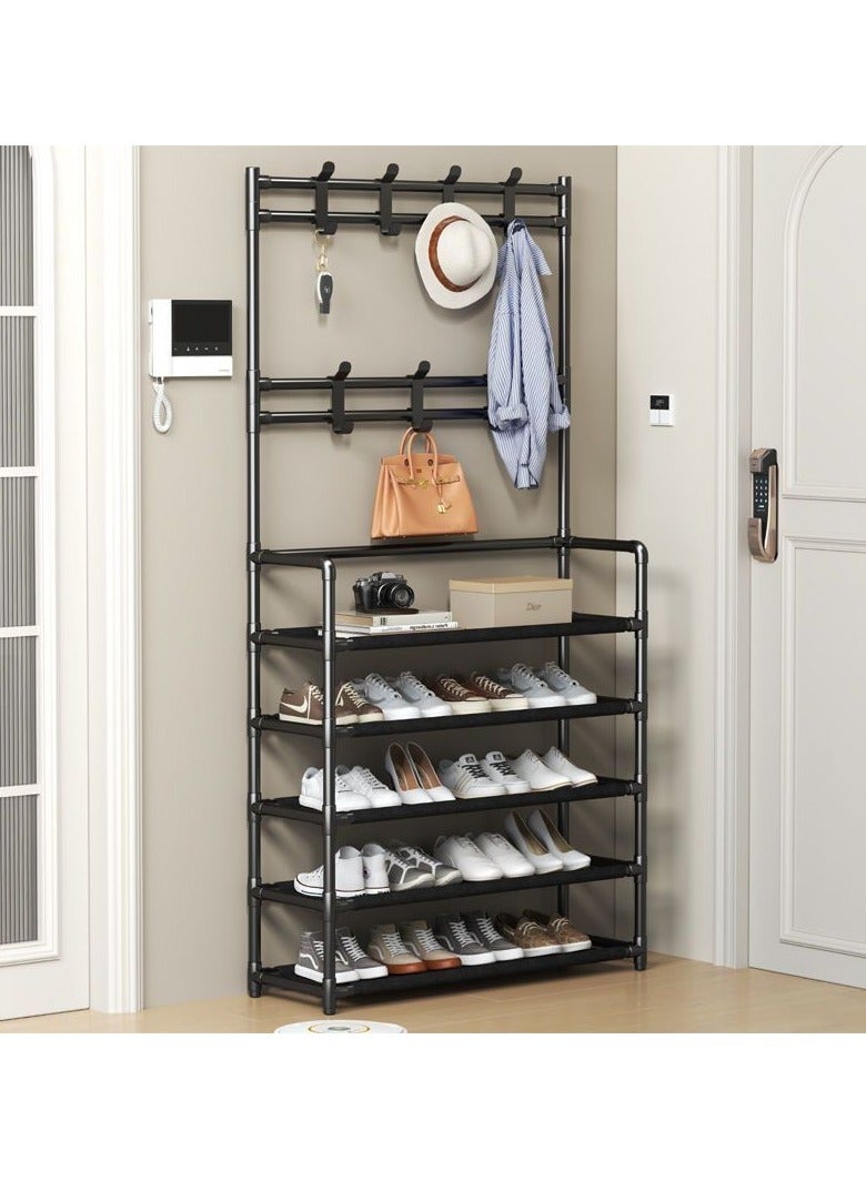 رف أحذية من 5 طبقات ، رف أحذية وقبعات 3 في واحد ، سعة كبيرة مع خطاف ، أنبوب فولاذي سميك ، رف معاطف منزلي ، رف أحذية وقبعات متعدد الوظائف للشرفة ، 60 * 26 * 172 سم - Image 3