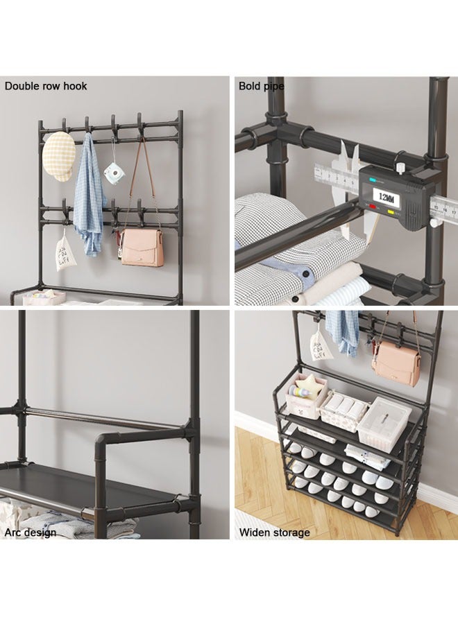 رف أحذية من 5 طبقات ، رف أحذية وقبعات 3 في واحد ، سعة كبيرة مع خطاف ، أنبوب فولاذي سميك ، رف معاطف منزلي ، رف أحذية وقبعات متعدد الوظائف للشرفة ، 60 * 26 * 172 سم - Image 5