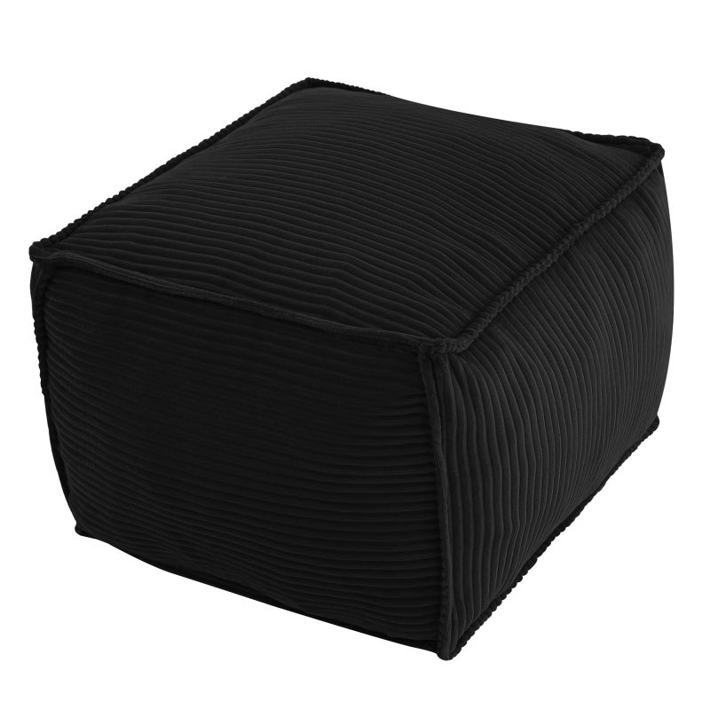 MeMoreCool Stuffed Pouf Ottoman Foot Rest Square, Corduroy Floor Pouf Foot Stool with Foam Chunk Filling, Soft Stuffed Ottoman Footrest for Living Room, Black - Image 1