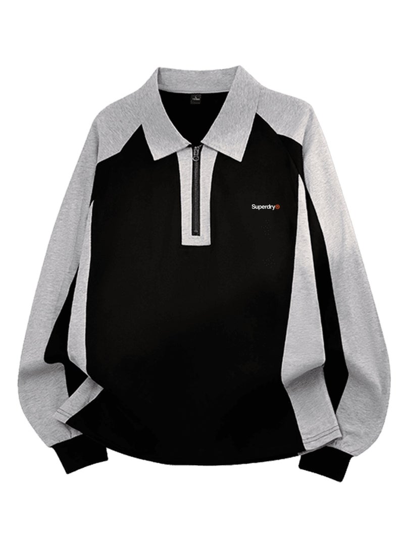 سوبر دراي Superdry Contrasting color raglan long sleeve men's and women's color matching lapel half zipper Polo shirt - Image 4
