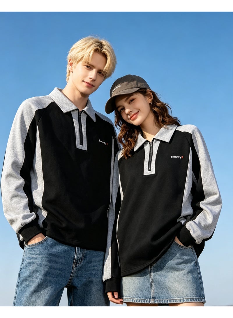سوبر دراي Superdry Contrasting color raglan long sleeve men's and women's color matching lapel half zipper Polo shirt - Image 1