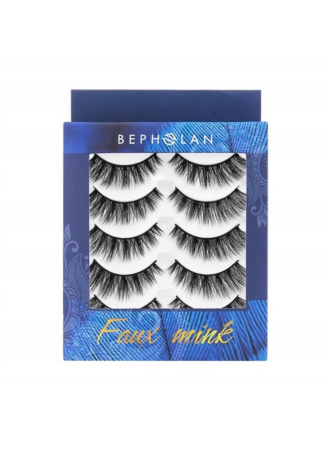 BEPHOLAN Lashes Natural Look Fake Eyelashes - Bepholan False Eyelashes 3D Super Fluffy False Lashes Black Band Wispy Lashes 5-Pack Faux Mink Lashes,XMZ116 - Image 2