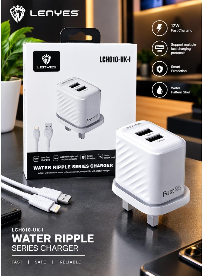 LENYES LCH010-UK-I Water Ripple 12W Fast Charger Wall Adapter