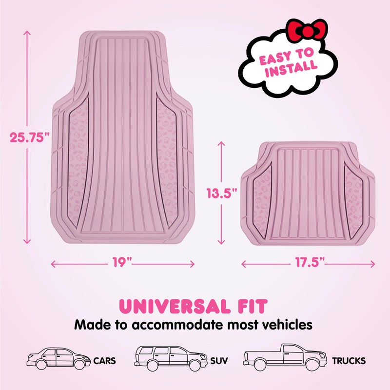 Carbella Hello Kitty Car Mats 4pc Floor Mats for Cars Trucks SUVs Pink Car Floor Mats for Women Men Accessories Rubber Heavy Duty Cute Non-Slip Always Front Rear Hello Kitty Cars Accessories Pink - Image 3