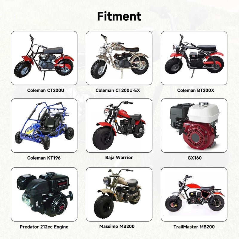 FVRITO VM22 Carburetor Carb Jet Kit for Predator 212cc 196cc Coleman CT200U BT200X Mini Bike KT196 Go Kart Baja MB165 MB200 GX160 Clone Engine with Air Filter Intake Manifold Performance Parts Rainbow - Image 5