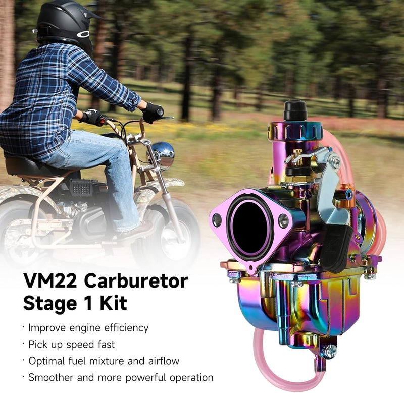 FVRITO VM22 Carburetor Carb Jet Kit for Predator 212cc 196cc Coleman CT200U BT200X Mini Bike KT196 Go Kart Baja MB165 MB200 GX160 Clone Engine with Air Filter Intake Manifold Performance Parts Rainbow - Image 2