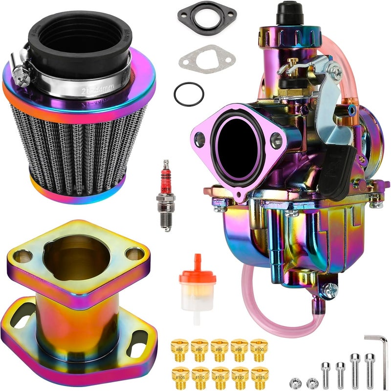 FVRITO VM22 Carburetor Carb Jet Kit for Predator 212cc 196cc Coleman CT200U BT200X Mini Bike KT196 Go Kart Baja MB165 MB200 GX160 Clone Engine with Air Filter Intake Manifold Performance Parts Rainbow - Image 1