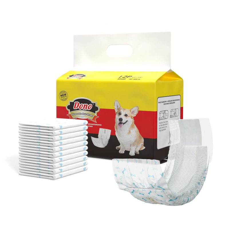 Dono Disposable Dog Diapers Male Dog Wraps Super Absorbent Soft Diapers for Male Dogswith Wetness Indicator12pcsS 1219
