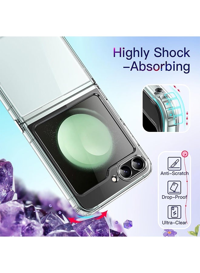 Wffo For Samsung Galaxy Z Flip 6 Case - Ultra-Thin Transparent Hard PC and Soft TPU Cover - with Shockproof Bumper and Anti-Scratch Back - Metal Connector Folding Convenient - Clear - Image 2