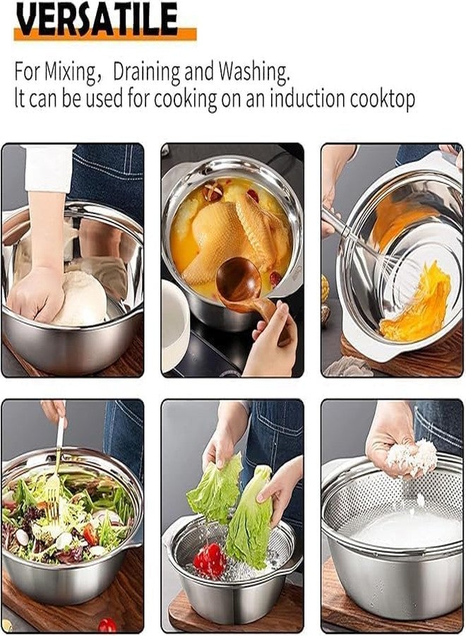Gyanadh Stainless Steel Round Colander Fine Mesh Food Basket Rice Pasta Noodles Spaghetti Vegetables Metal Kitchen Cooking Washing Fruit Bowl Tool Easy Clean Dish Drainer - Image 5