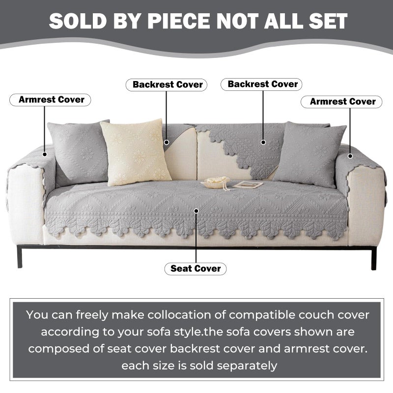XSlive Cotton Quilted Dog Couch Cover for Sofa Farmhouse Rustic Embroidery Sectional Couch Cover Soft Anti-Slip Sofa Slipcover Furniture Protector for Kids, Pets (Grey,28"x70") - Image 2