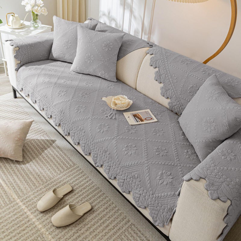 XSlive Cotton Quilted Dog Couch Cover for Sofa Farmhouse Rustic Embroidery Sectional Couch Cover Soft Anti-Slip Sofa Slipcover Furniture Protector for Kids, Pets (Grey,28"x70") - Image 4