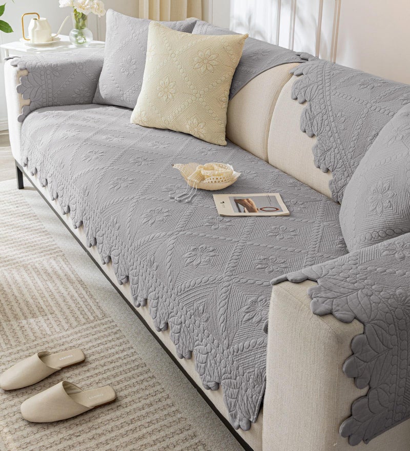 XSlive Cotton Quilted Dog Couch Cover for Sofa Farmhouse Rustic Embroidery Sectional Couch Cover Soft Anti-Slip Sofa Slipcover Furniture Protector for Kids, Pets (Grey,28"x70") - Image 5