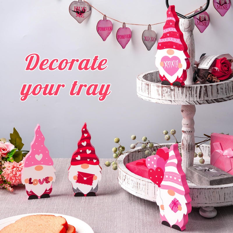 Plauthus Valentines Day DÃ©cor, Valentines Wooden Gnome Decorations Sign, Red and Pink Valentines Day Tiered Tray DÃ©cor, Classic Valentines Day Decorations for Home, Office Table DÃ©cor - Image 2