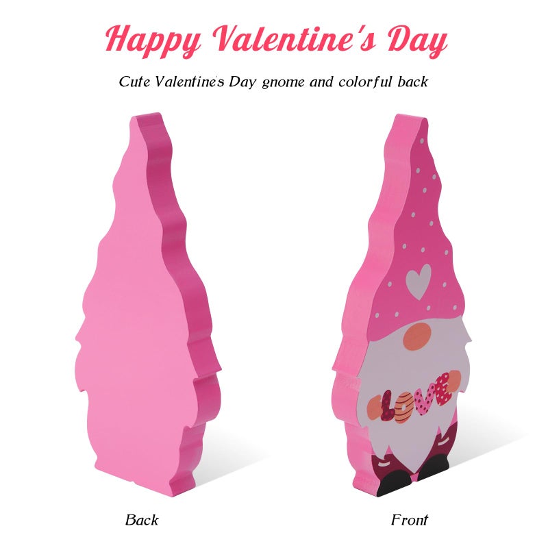 Plauthus Valentines Day DÃ©cor, Valentines Wooden Gnome Decorations Sign, Red and Pink Valentines Day Tiered Tray DÃ©cor, Classic Valentines Day Decorations for Home, Office Table DÃ©cor - Image 4