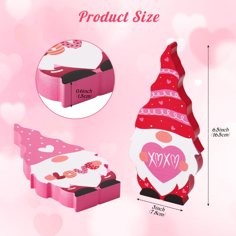 Plauthus Valentines Day DÃ©cor, Valentines Wooden Gnome Decorations Sign, Red and Pink Valentines Day Tiered Tray DÃ©cor, Classic Valentines Day Decorations for Home, Office Table DÃ©cor - Image 3