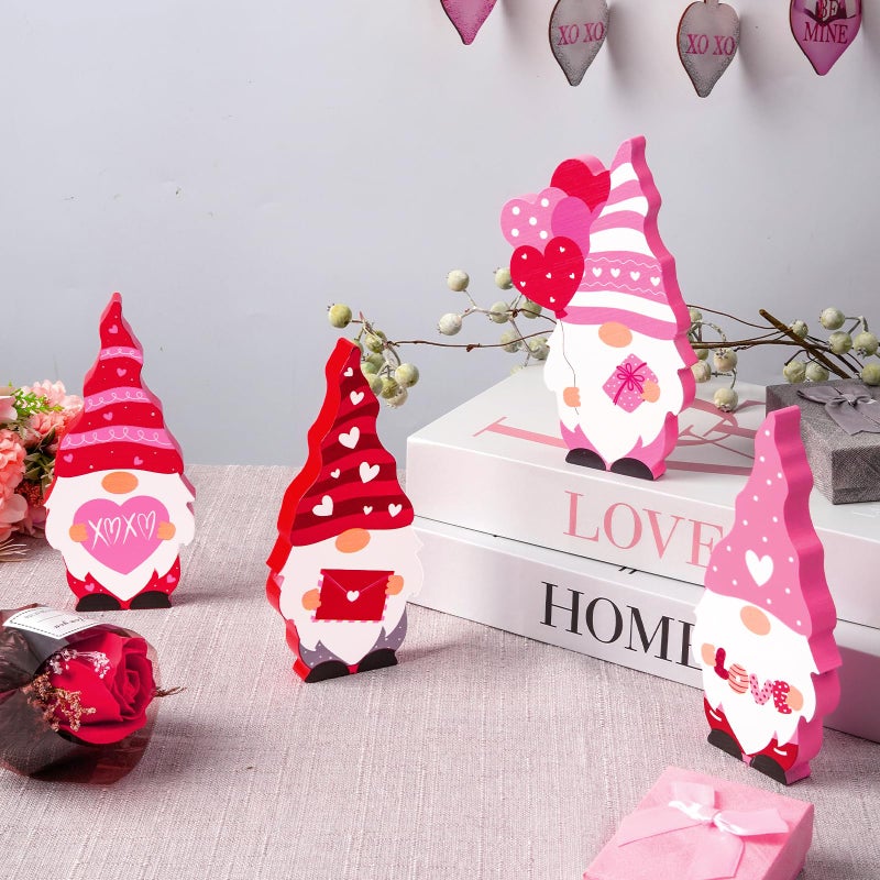 Plauthus Valentines Day DÃ©cor, Valentines Wooden Gnome Decorations Sign, Red and Pink Valentines Day Tiered Tray DÃ©cor, Classic Valentines Day Decorations for Home, Office Table DÃ©cor - Image 5