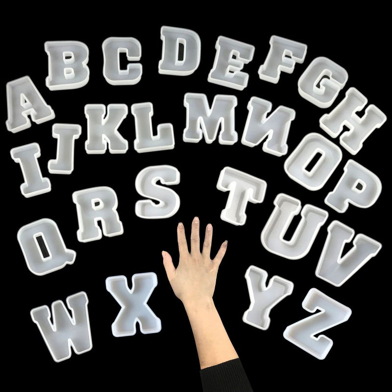 ESEDAGE 4 inch 26 Pack English Letter Silicone Mold  Alphabet Capital  Large Letter Resin Casting Mold 