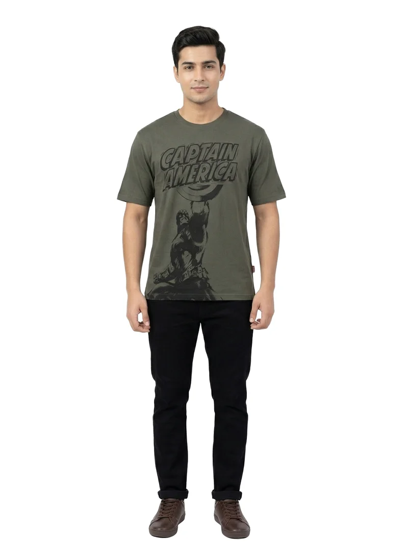 مارفل Men’s Captain America Shadow Graphic T-Shirt – Olive Green