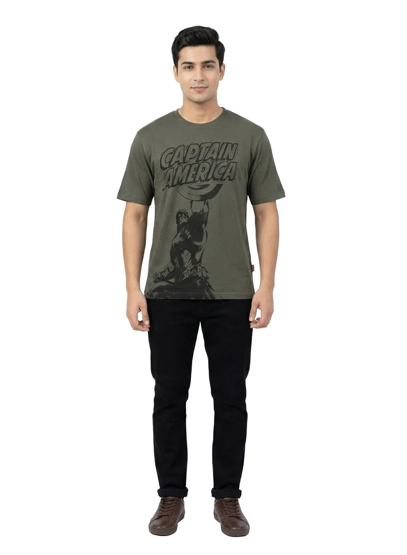 MARVEL Men’s Captain America Shadow Graphic T-Shirt – Olive Green