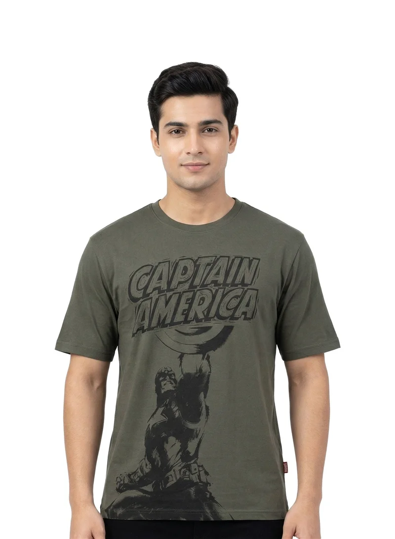 MARVEL Men’s Captain America Shadow Graphic T-Shirt – Olive Green