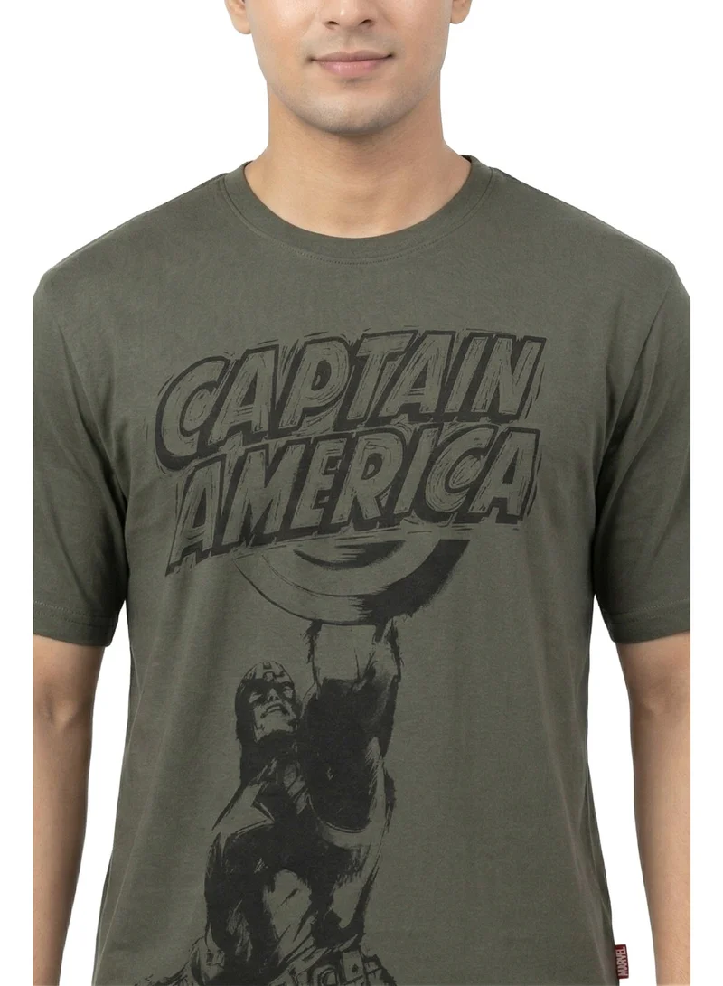 MARVEL  Men’s Captain America Shadow Graphic T-Shirt – Olive Green for Men | Best Price UAE