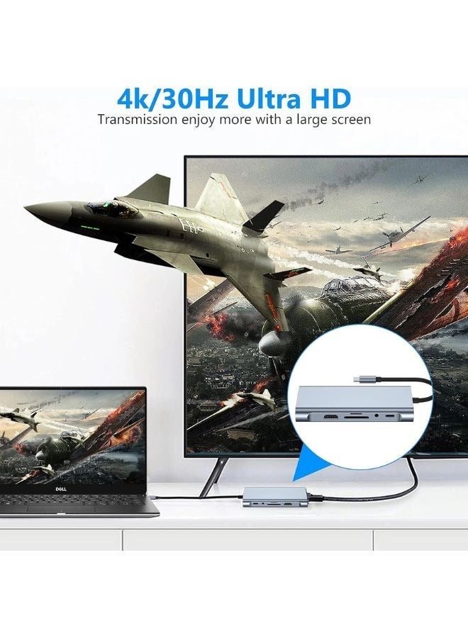 محول SMARTX 11 في 1 من USB-C متعدد المنافذ مع HDMI بدقة 4K وVGA وشحن PD وUSB 3.0 وقارئ SD/TF وصوت وإيثرنت لأجهزة الكمبيوتر المحمولة - Image 3