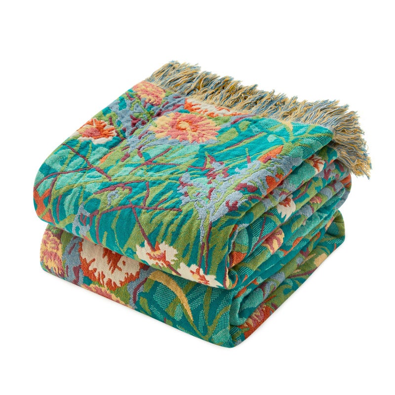 MSGKV Boho Throw Blanket 60"x80" Floral Blankets for Bed 100% Cotton Twin Size Couch Blanket Lightweight Farmhouse Muslin Spring Breathable Home Decor All Seasons - Image 1