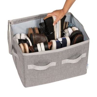 Moteph Shoe Organizer Closet Storage Solution with Clear Cover Adjustable Dividers for Shoes Handbags Blankets Linen Clothing Grey Small 12 Pairs