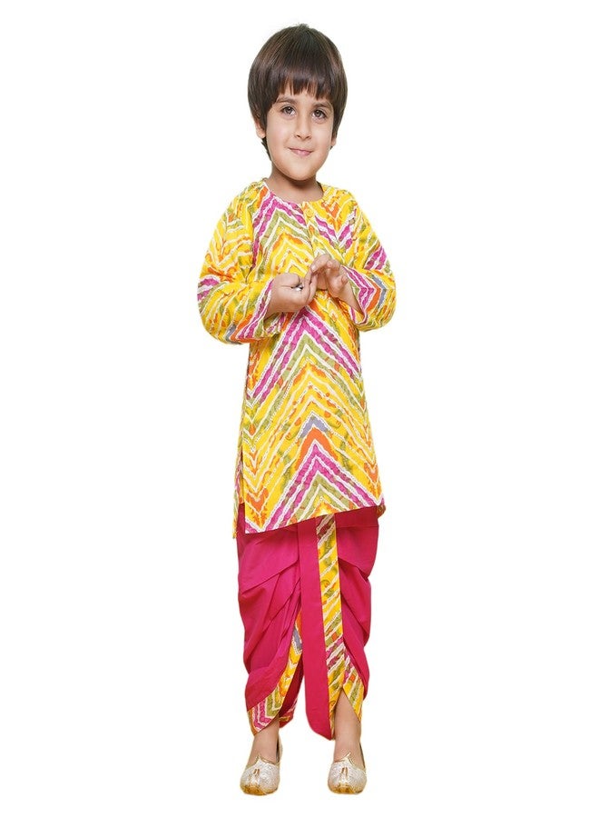 AJ DEZINES Kids Printed Pure Cotton Pink Dhoti Kurta Set For Boys (1931-Pink-1) - Image 1