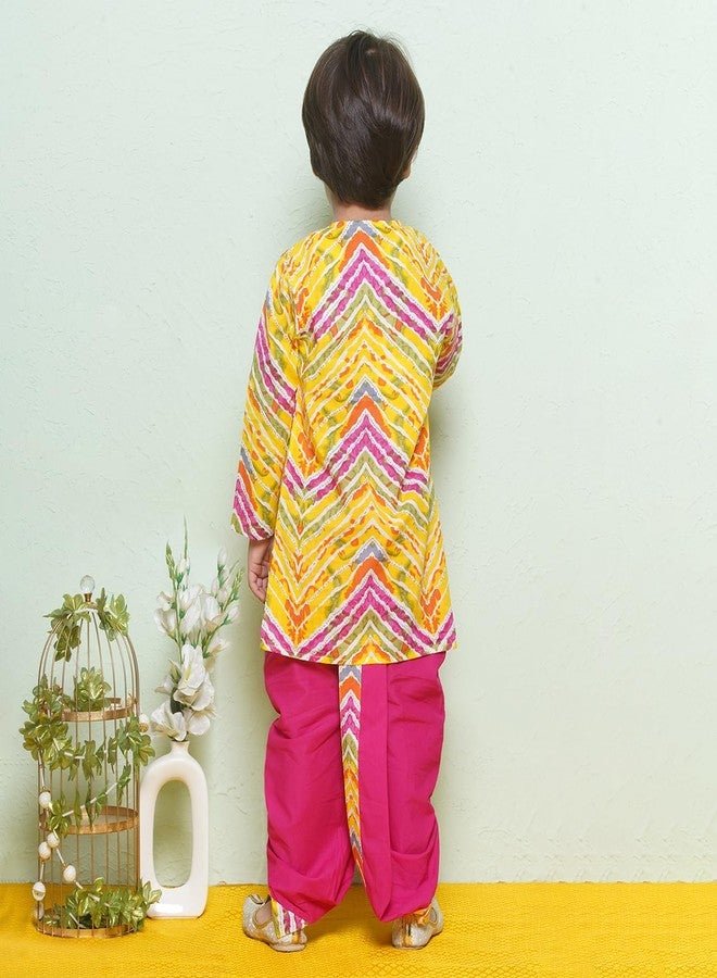 AJ DEZINES Kids Printed Pure Cotton Pink Dhoti Kurta Set For Boys (1931-Pink-1) - Image 4