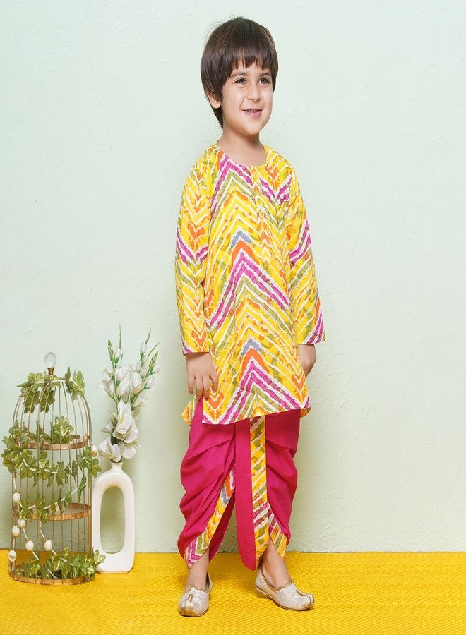 AJ DEZINES Kids Printed Pure Cotton Pink Dhoti Kurta Set For Boys (1931-Pink-1) - Image 2