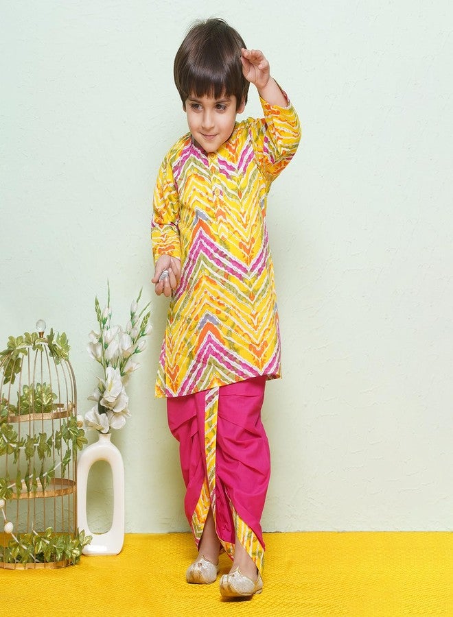 AJ DEZINES Kids Printed Pure Cotton Pink Dhoti Kurta Set For Boys (1931-Pink-1) - Image 5