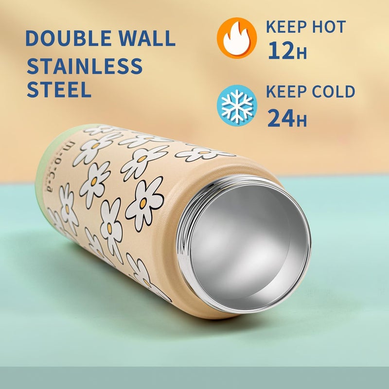Moca Cute Insulated Stainless Steel Sipper Water Bottle for Girls Teens (550ml) – BPA Free, Leak-Proof, for School, Travel & Gifting (Lilies) - Image 2