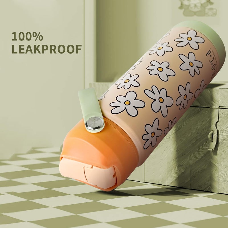 Moca Cute Insulated Stainless Steel Sipper Water Bottle for Girls Teens (550ml) – BPA Free, Leak-Proof, for School, Travel & Gifting (Lilies) - Image 3