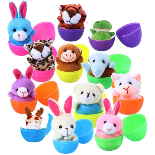 ThinkMax 12 pcs Easter Eggs Filled with Mini Plush Animals Toy for Easter Basket StuffersFillers Eggs Hunt Party Favor - Image 5
