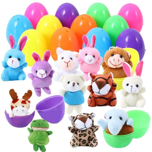 ThinkMax 12 pcs Easter Eggs Filled with Mini Plush Animals Toy for Easter Basket StuffersFillers Eggs Hunt Party Favor - Image 1